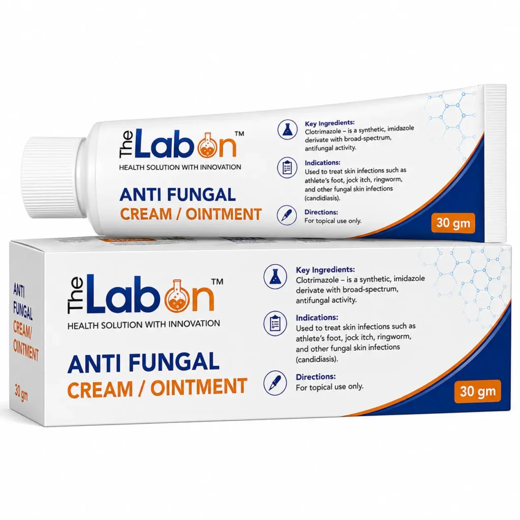 The Labon Anti Fungal Cream/Ointment 30 gm – Clotrimazole topical antifungal treatment for athlete's foot, ringworm, jock itch, and fungal skin infections in premium pharmaceutical packaging.