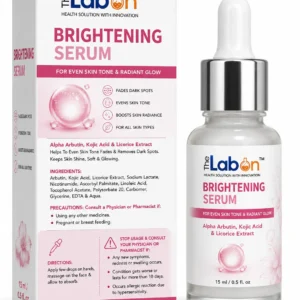 The Labon Brightening Serum 15 ml with Alpha Arbutin, Kojic Acid, and Licorice Extract, designed to help reduce dark spots, even skin tone, and enhance skin radiance.