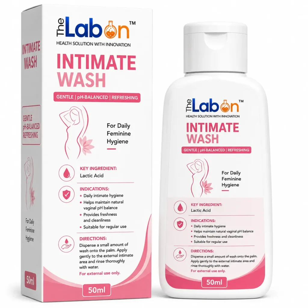 The Labon Intimate Wash 50 ml with Lactic Acid, a gentle pH-balanced feminine hygiene wash formulated to support daily freshness, cleanliness, and natural vaginal pH balance.