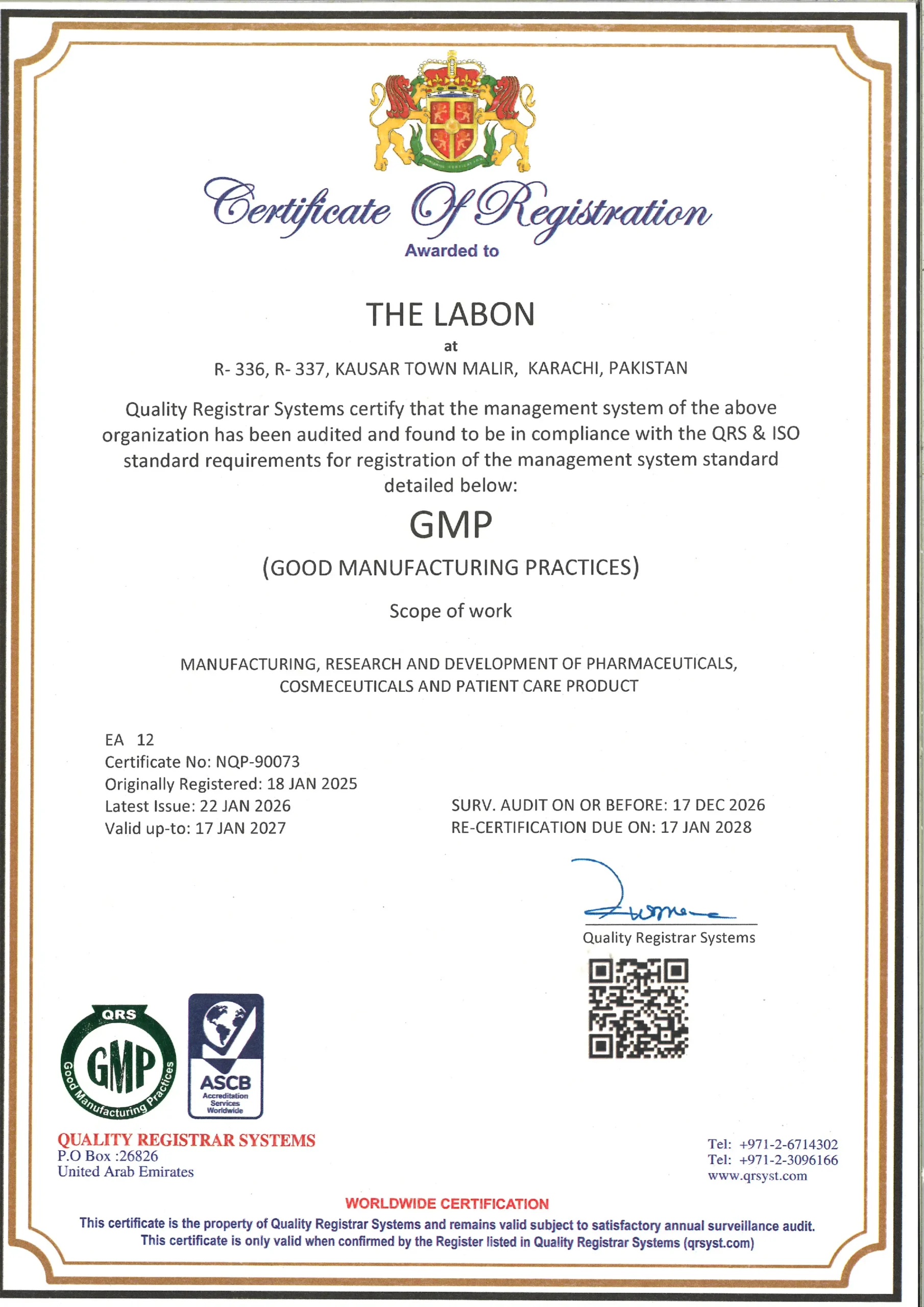 updated gmp certificate